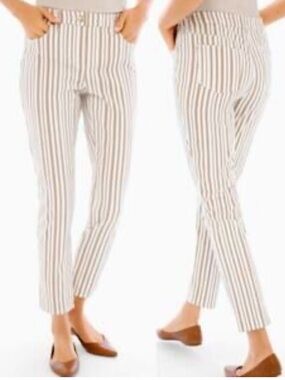 SoSlimming GIRLFRIEND ANKLE Striped PANTS sz 00  Cotton Blend White/Tan
 EUC